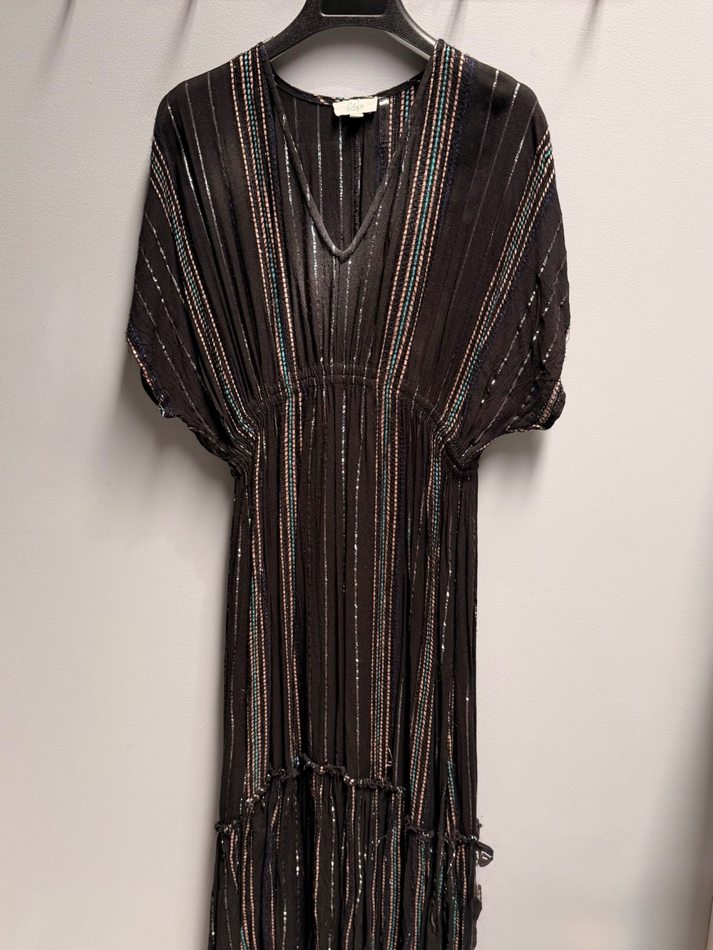 Elan Black Maxi Dress with Metallic Multicolor Stripes